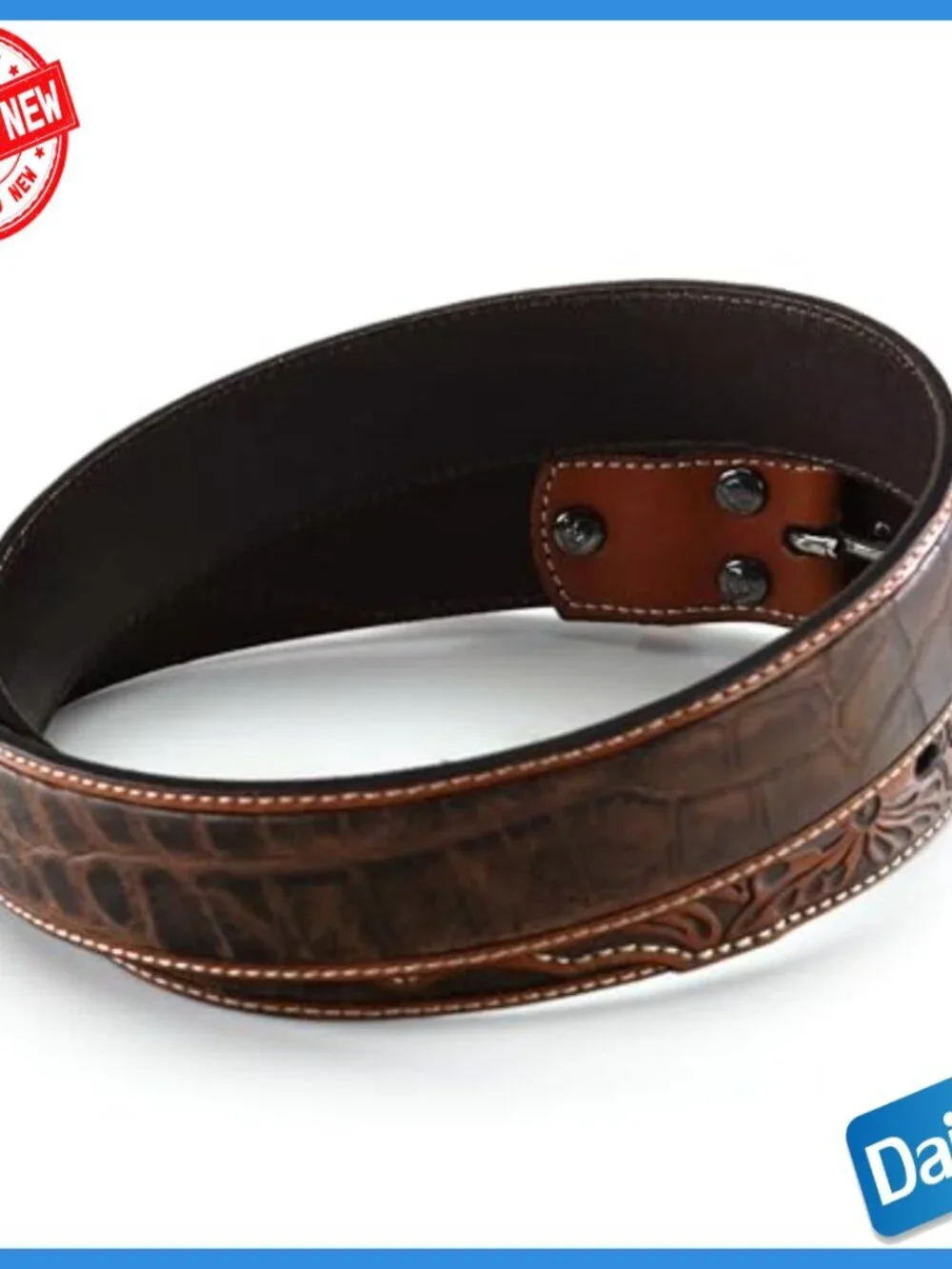 Men's Genuine Leather Belt with Floral Tab Buckle Size 34